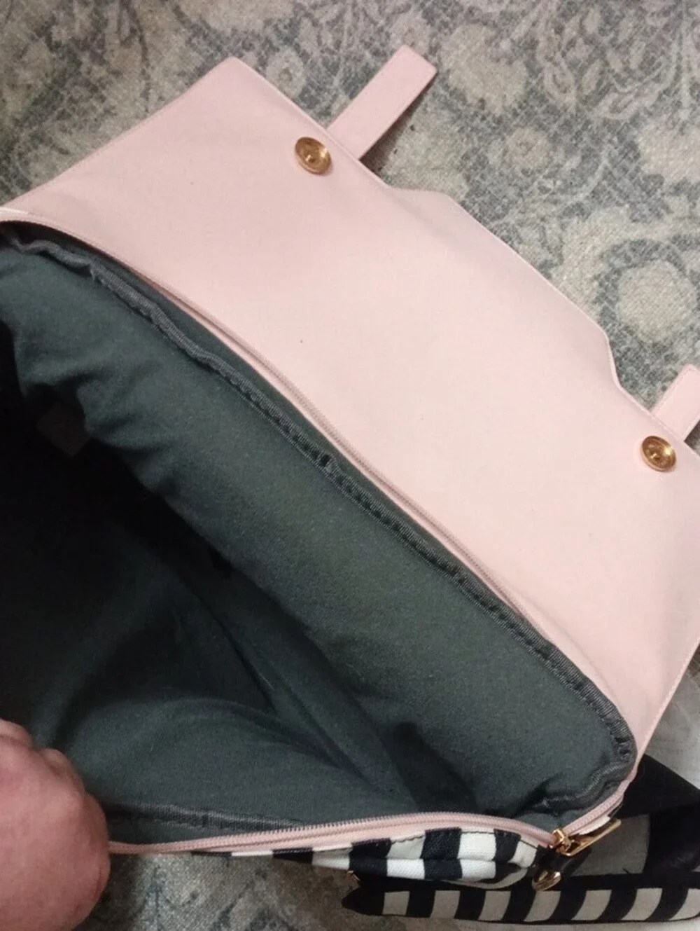 Pink Bow Satchel with Black & White Stripes